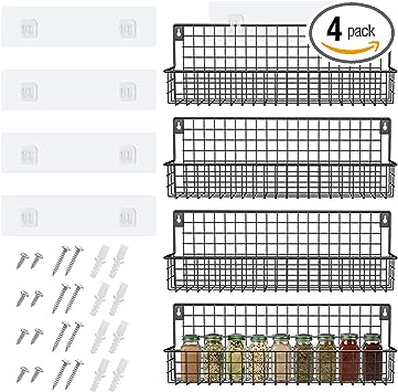 Photo 1 of  Wall Mounted Spice Rack Organizer for Cabinet Door, 4 Tier Metal Hanging Seasoning Jar Storage Rack Condiment Bottle Organizer Holder Rack for Kitchen, Cabinet, Cupboard, Pantry Door 