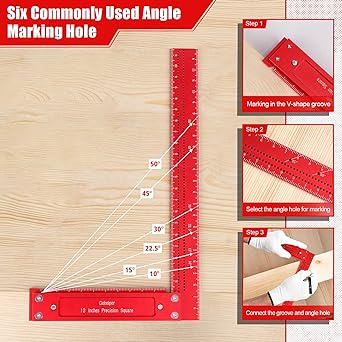 Photo 1 of 12 inch Try Square Ruler with 0.7mm Mechanical Pencil and 0.7mm Lead Refill, Carpenter Precision Woodworking Square, L Square, CNC-Machined, Metal Aluminum