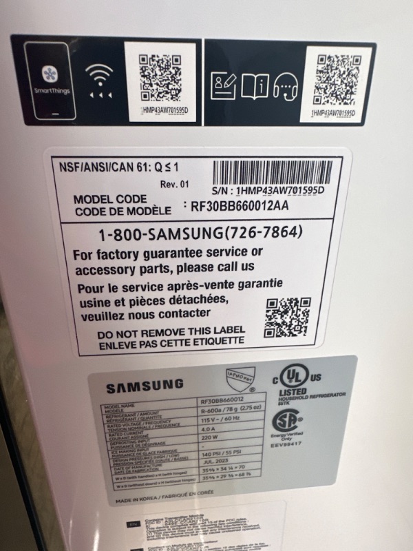 Photo 7 of RF30BB660012AA Samsung 36" Bespoke 3-Door French Door Refrigerator with Beverage Center - White Glass