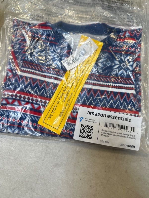 Photo 2 of 12/18M--Amazon Essentials Unisex Toddlers and Babies' Snug-Fit Cotton Footed Sleeper Pajamas, Multipacks 1 Blue Fair Isle 18 Months