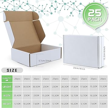 Photo 1 of 25-Pack 9x6x2 Shipping Boxes for Small Business, White Corrugated Cardboard Mailer Boxes for Shipping Mailing, 3 Layers Corrugated Cardboard Boxes for Shipping Packing Storaging Literature Mailer