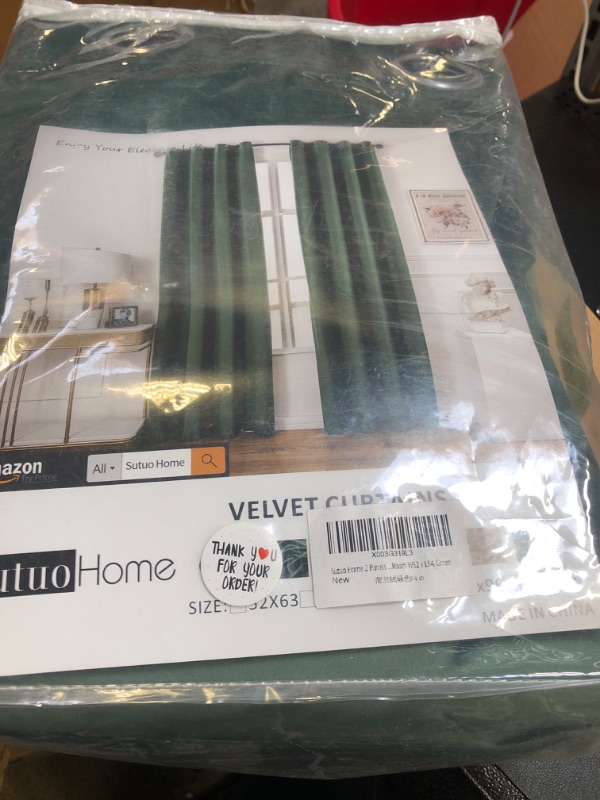 Photo 2 of  2 Panels Velvet Curtains 84 Inches Long, Solid Soft Grommet Thermal Insulated Soundproof Room Darkening Drapes, Blackout Window Panels Pair Set for Bedroom Living Room W52 x L84, Green