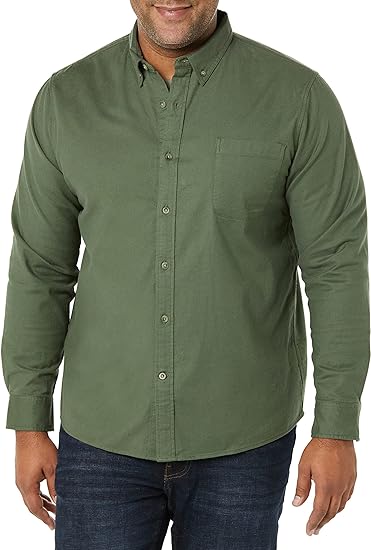 Photo 1 of Goodthreads Men's Slim-Fit Long-Sleeved Stretch Oxford Shirt with Pocket Dark Green Small
 