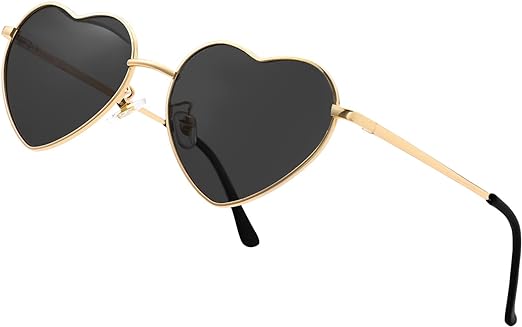 Photo 1 of Dllween Polarized Heart Sunglasses for Women, UV400 Protection Fashion Lovely Style Heart Glasses Metal Frame
