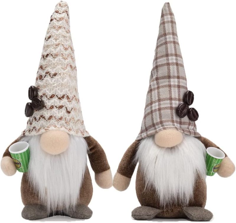 Photo 1 of 2Pcs Coffee Gnomes Plush Decor,Coffee Table Coffee Bar Decorations,Handmade Swedish Tomte Elf Collectible Figurines Plush Doll for Coffee Station Farmhouse Home Office Decor