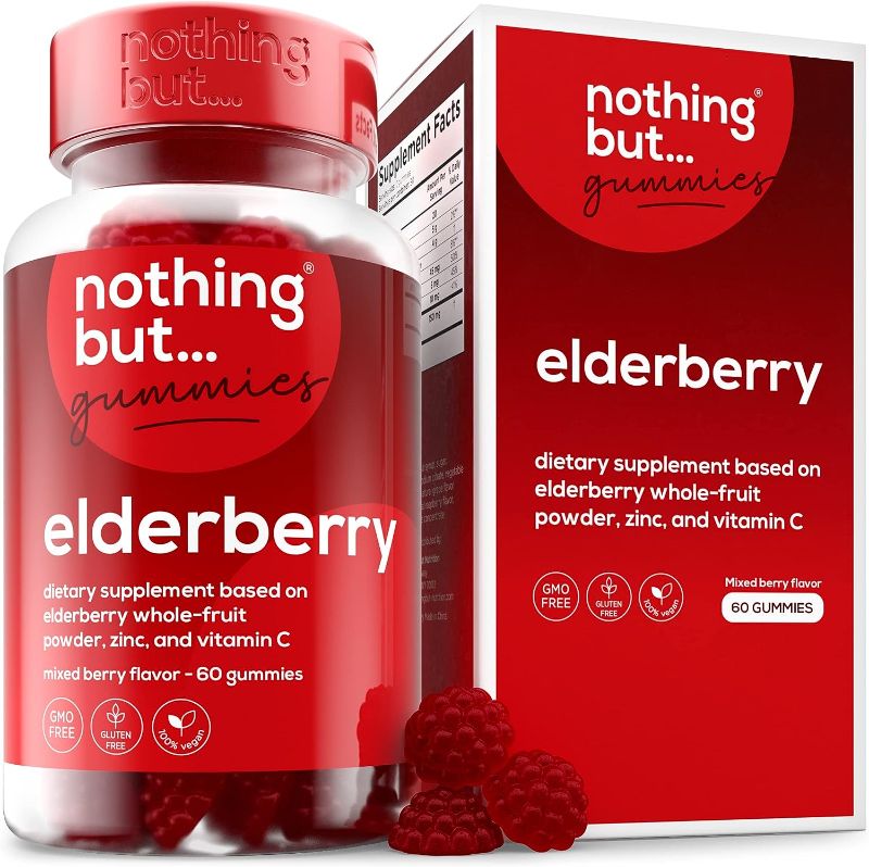 Photo 1 of  Elderberry Gummies, Sambucus - Natural Black Elderberry with Zinc and Vitamin C for Adults and Kids, Supplement and Vegan, 60 Elderberry Immune Support Gummies 2 PACK 
EXP 12/21/2023