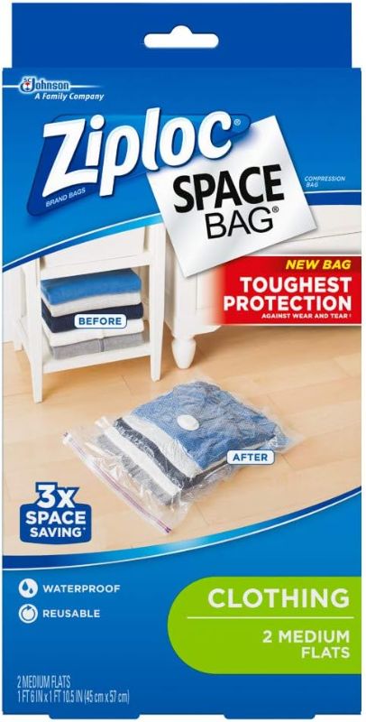 Photo 1 of Ziploc Space Bag Clothes Vacuum Sealer Storage Bags for Home and Closet Organization, Medium, 2 Bags Total
