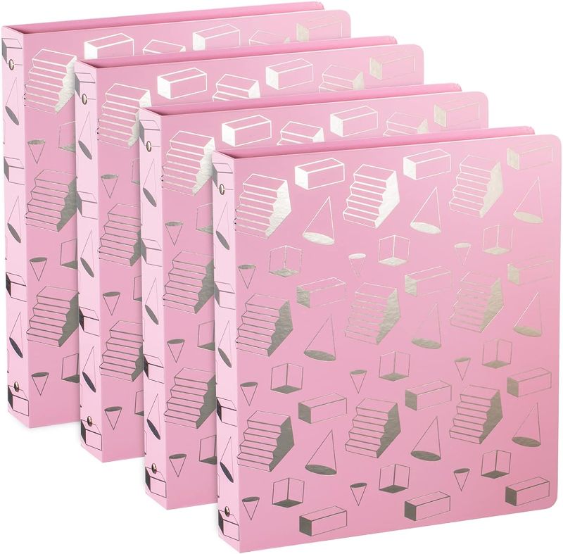 Photo 1 of Comix 3 Ring Binder with 2 Pockets and 5 Dividers, Decorative Round Ring Binder 1 inch Hold US Letter Size Paper, 4-Pack (Pink)
