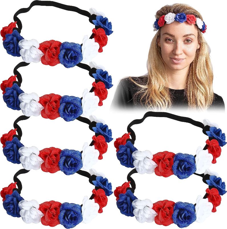 Photo 1 of JOYIN 6 Pcs Patriotic Flower Headbands for Women Girls, Red White and Blue 4th of July Bandana for Independence Day, Memorial Day, Patriotic Party, 4th of July Party Favors
