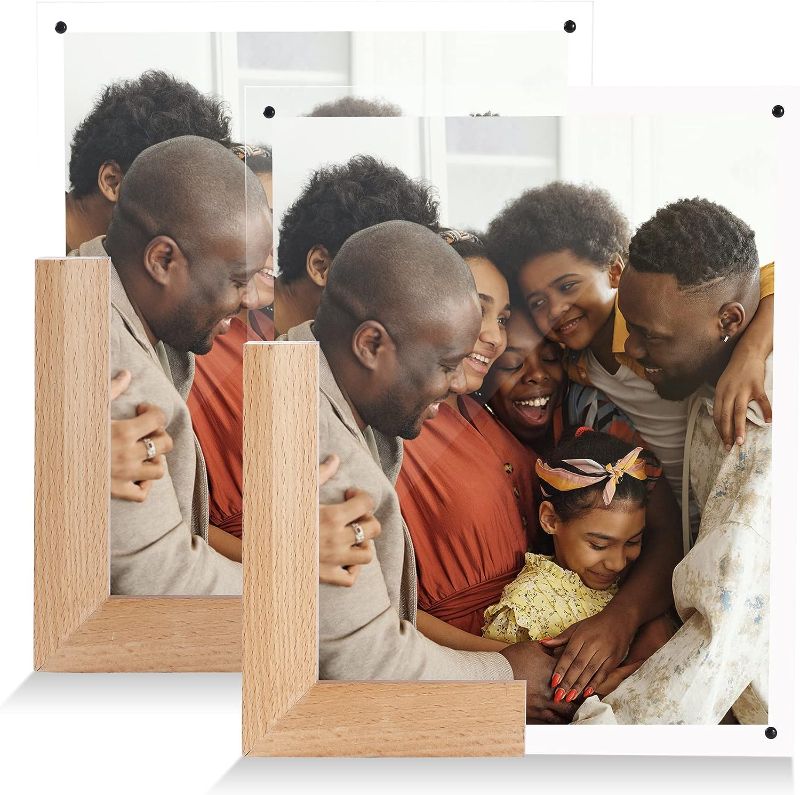 Photo 1 of 2-Pack Acrylic Photo Frame Picture Frames 8x10 Picture Frame Set Acrylic Photo Frame Large Wooden Frames for Desktop Photo Display, HD Acrylic Cover
