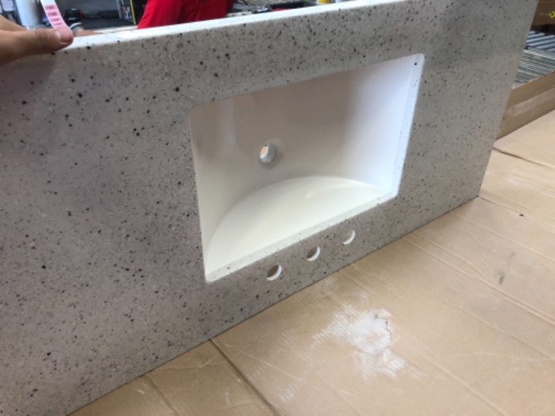 Photo 3 of 49 in. W x 22 in. D Engineered Solid Surface Vanity Top in Silver Ash with White Rectangular Single Sink
