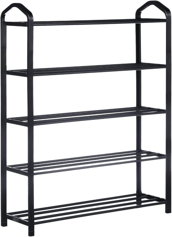 Photo 1 of YSSOA 5-Tier Stackable Shoe Rack, 15-Pairs Sturdy Shoe Shelf Storage, Black Shoe Tower for Bedroom, Entryway, Hallway, and Closet --- Item is Sealed, Item is New

