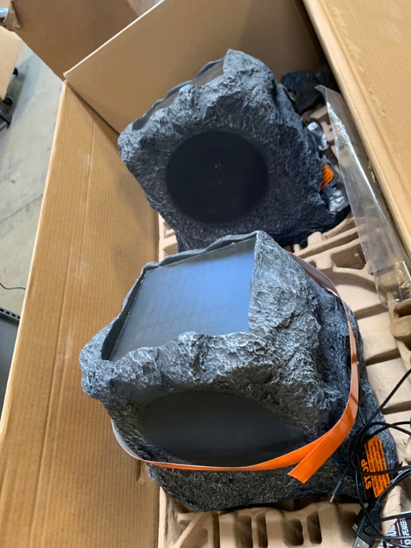 Photo 2 of Innovative Technology Outdoor Rock Speaker Pair - Wireless Bluetooth Speakers for Garden, Patio, Waterproof, Built for all Seasons & Solar Powered with Rechargeable Battery, Music Streaming - Charcoal