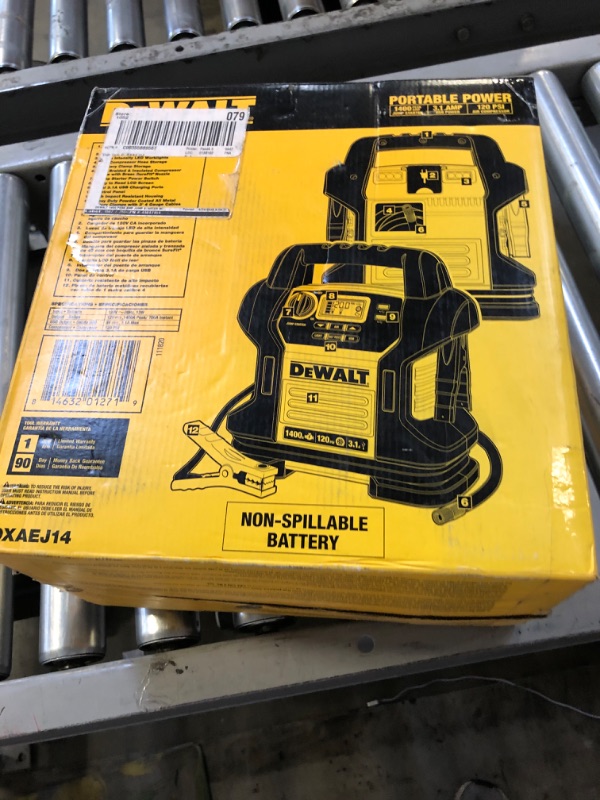 Photo 2 of DEWALT DXAEJ14 Digital Portable Power Station Jump Starter: 1400 Peak/700 Instant Amps, 120 PSI Digital Air Compressor, 3.1A USB Ports, Battery Clamps , Yellow