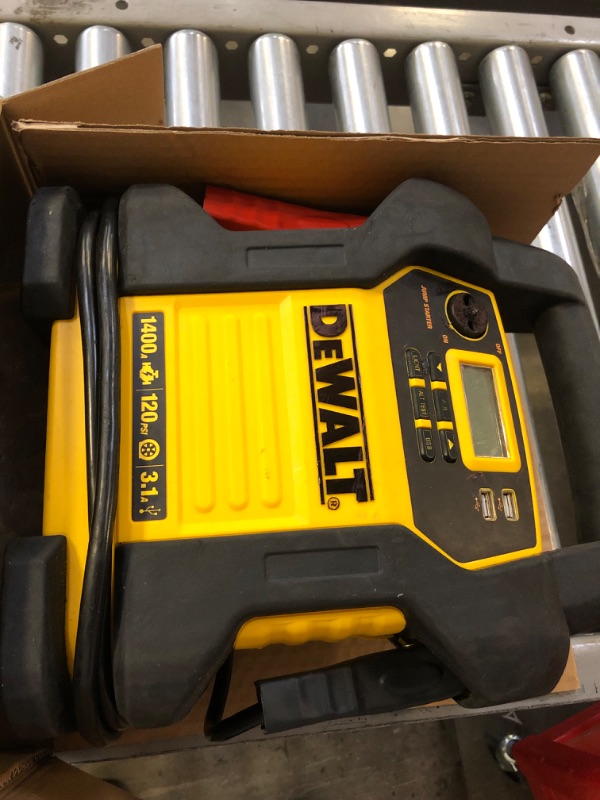 Photo 3 of DEWALT DXAEJ14 Digital Portable Power Station Jump Starter: 1400 Peak/700 Instant Amps, 120 PSI Digital Air Compressor, 3.1A USB Ports, Battery Clamps , Yellow