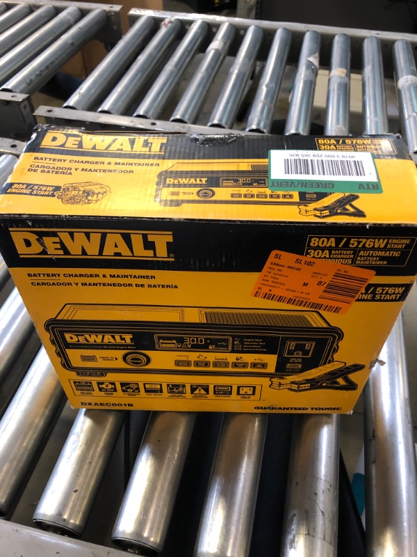 Photo 2 of DEWALT DXAEC801B 30 Amp Bench Battery Charger: 80 Amp Engine Start, 2 Amp Maintainer, 120V AC Outlet, 3.1A USB Port, Battery Clamps Single Battery Charger