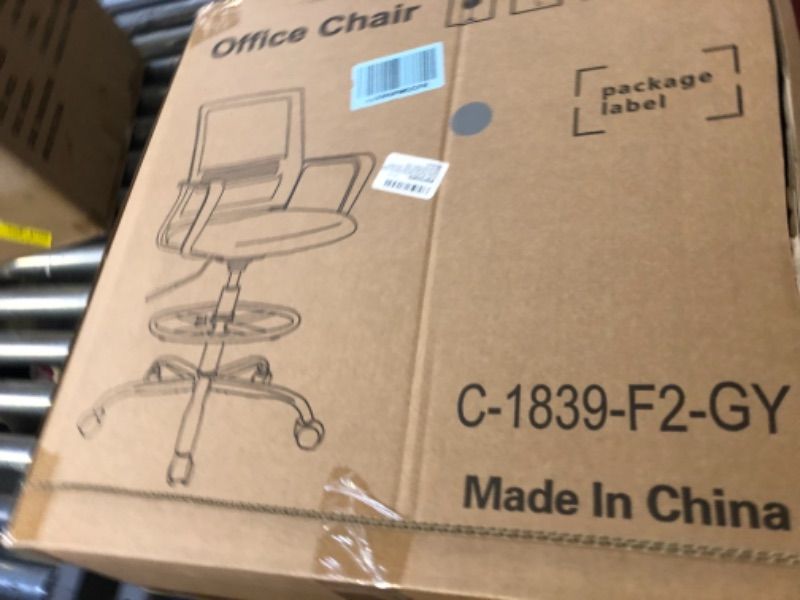 Photo 1 of Tall Office Drafting Chair with Ergonomic Lumbar Support Armrests Standing Desk Chair with Adjustable Foot Ring Breathable Mesh, Comfortable Padded Seat Cushion, Grey