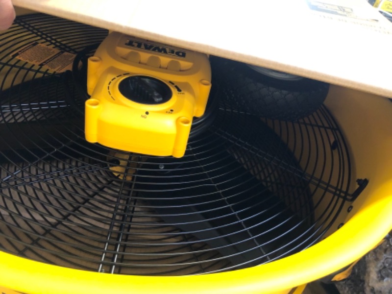 Photo 1 of DEWALT DXF-2490 High-Velocity Industrial, Drum, Floor, Barn, Warehouse Fan, Heavy Duty Air Mover with Adjustable Tilt & Large Wheel, 24", Yellow

