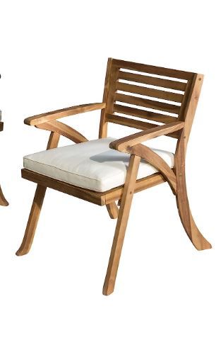 Photo 1 of  Outdoor Acacia Wood Arm Chairs, 2-Pcs Set, Teak Finish/Cream & Hermosa Acacia Wood Square Table, Teak Finish
