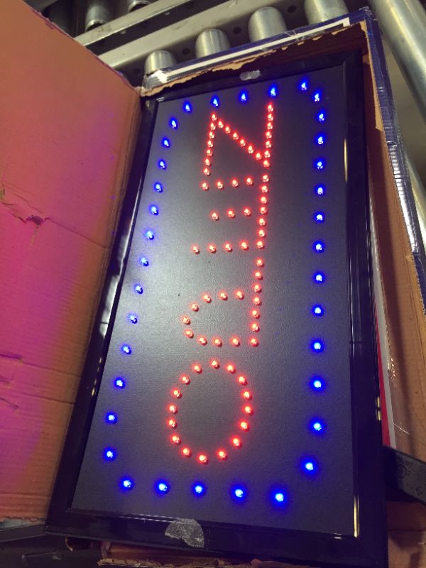 Photo 2 of Alpine Led Open Sign for Business High Tech Tempered Glass Bright Electric Display Signs Two Modes Flashing Steady Lights for Indoor Outdoor Shops Restaurant Bar Wall Window Store (Open, Vertical 19x10 inch) Vertical (10" x 19")