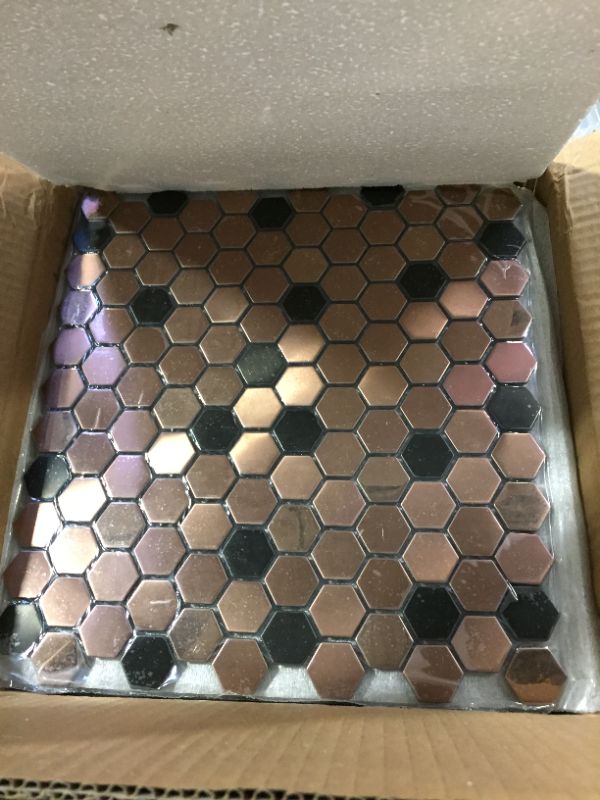 Photo 2 of Hexagon Stainless Steel Brushed Mosaic Tile Bronze Copper Color Black Bathroom Shower Floor Tiles TSTMBT021 (10 Square Feet)