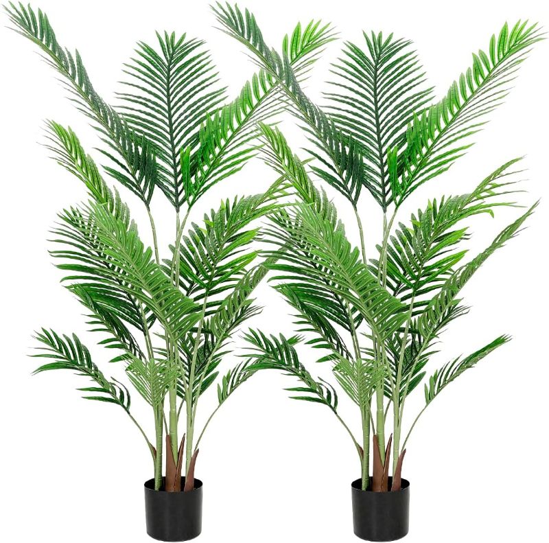 Photo 1 of  Artificial Palm Tree 5 Feet Faux Plants Indoor Tall Fake Trees for Office Home Decor Indoor Outdoor Housewarming Gift, Pack of 2 (Palm Tree) (5 Ft)
