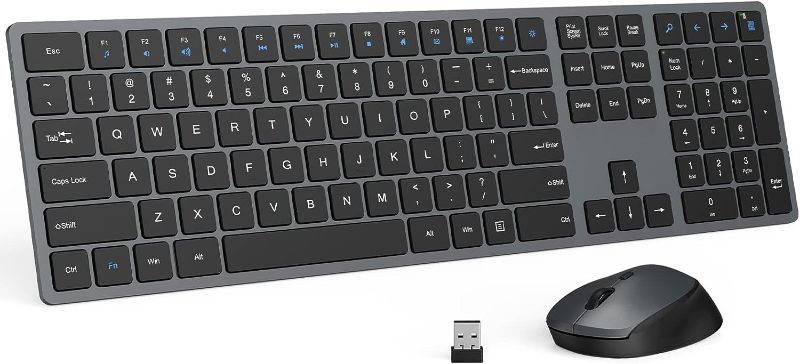 Photo 1 of Wireless Mouse and Keyboard, Deeliva 2.4G Wireless Mouse and Keyboard Combo Full Size with Shortcut Keys and Number Pad Quiet Silent Slim Cordless Keyboard Mouse for Mac, Laptop (Silver Gray)