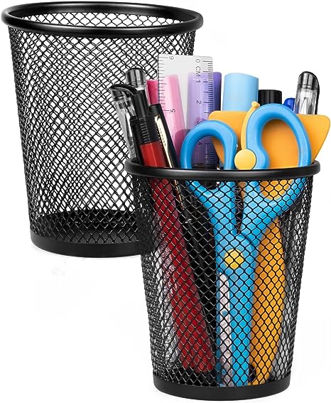 Photo 1 of QYH Mesh Pencil Holder for Desk Metal Pen Cup Black 2 Packs
