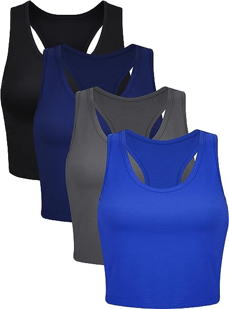 Photo 1 of 4 Pieces Basic Crop Tank Tops Sleeveless Racerback Crop Cami Top for Women Small
