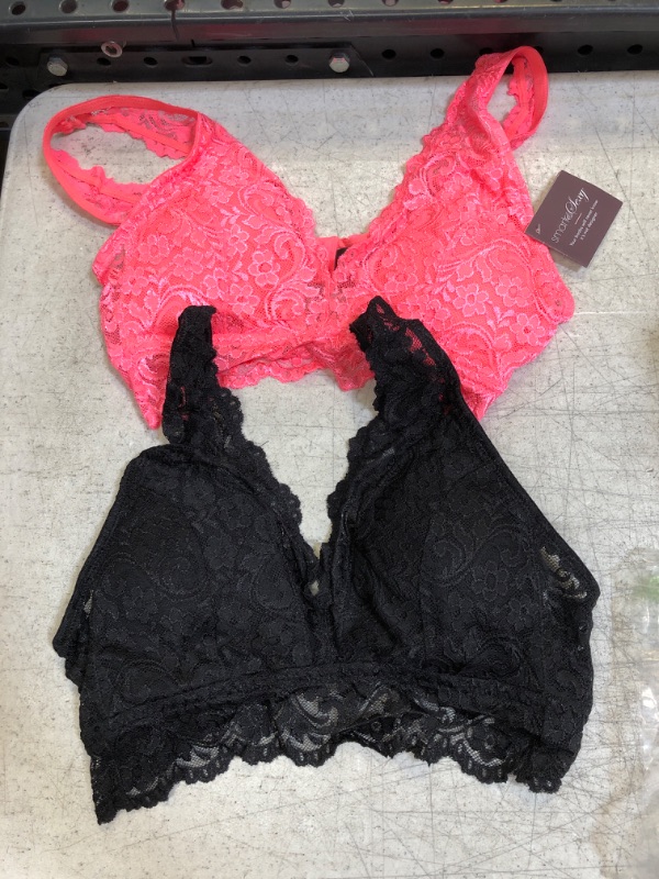 Photo 1 of 2PCS Lace Bralettes Medium Pink/Black 