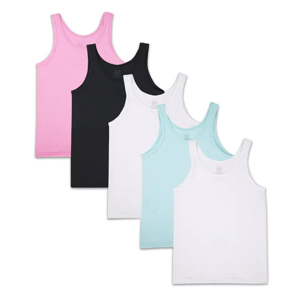 Photo 1 of Fruit of the Loom Girls' Assorted Layering Tanks, 5 Pack Size Small 
