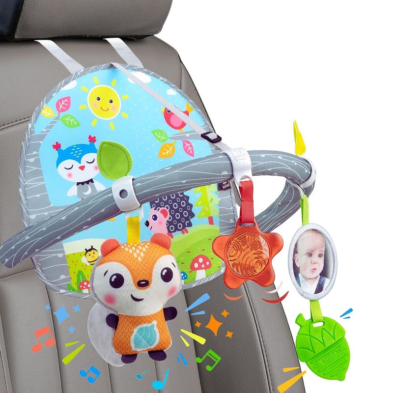 Photo 1 of Car Seat Toys For Babies - Double Sided Rear Facing Carseat Toy With Baby Mirror For Infants Girls And Boys 0+ Month by BENBAT - Blue
