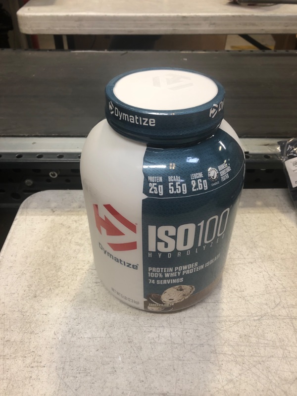 Photo 2 of Dymatize ISO100 Hydrolyzed Protein Powder, 100% Whey Isolate Protein, 25g of Protein, 5.5g BCAAs, Gluten Free, Fast Absorbing, Easy Digesting, Cookies and Cream, 5 Pound Cookies & Cream