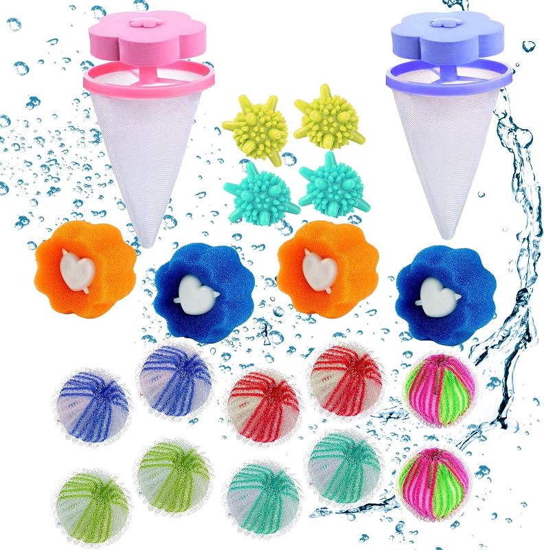 Photo 1 of 20 Pack Laundry Pet Hair Catcher-Floating Lint Catcher Mesh,Lint Remover Washing Balls,Silicone Pet Hair Catcher Ball,Reusable Lint Remover Balls,Laundry Filter Net and Various Laundry Washer Balls
