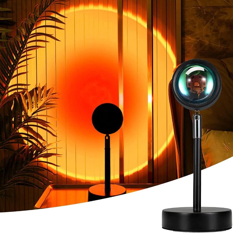 Photo 1 of Mydethun Sunset Projection Lamp - 180 Degree Rotation - Night Light Projector with USB Cable - Floor Stand - Romantic Light for Home, Living, Party & Bedroom Decor (Sunset Red)
