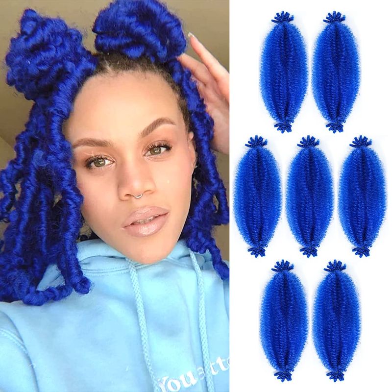 Photo 1 of Youngther Blue Springy Afro Twist Hair 16 inch 7 packs Soft Crochet Locs Twist Afro Hair For Distress Locs crochet hair Synthetic Marley Twist Braiding Hair Extension For Black Women(16inch Blue)
