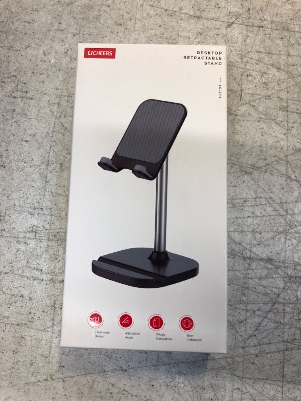 Photo 1 of licheers Cell Phone Stand, Height Angle Adjustable Phone Holder for Desk Tablet Stand Compatible with iPhone 14/13/12/11 Pro Max, Samsung Galaxy S10 S9 S8 Note10, Google Pixel,Kindle,Switch (Black)