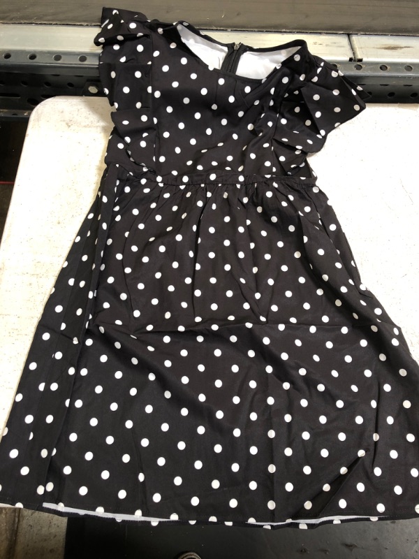 Photo 2 of Girls Polka Dots Dress Ruffle Trim Short Sleeve Round Neck Casual Mini Dresses Little Big Kids 5-6
