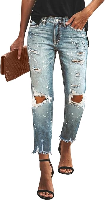 Photo 1 of HOCAIES Womens Boyfriend Jeans Distressed Casual Ripped Jeans High Waist Mom Denim Pants- SIZE 6 
