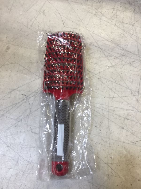 Photo 2 of Boar Hair Brushes, Curved & Vented & Oversize Design Detangling Hair Brush, Thick, Curly and Tangled Hair Blow Drying Brush?Suitable for Men, Women & Kids’Long Curly Wet or Dry Hair. (Red)