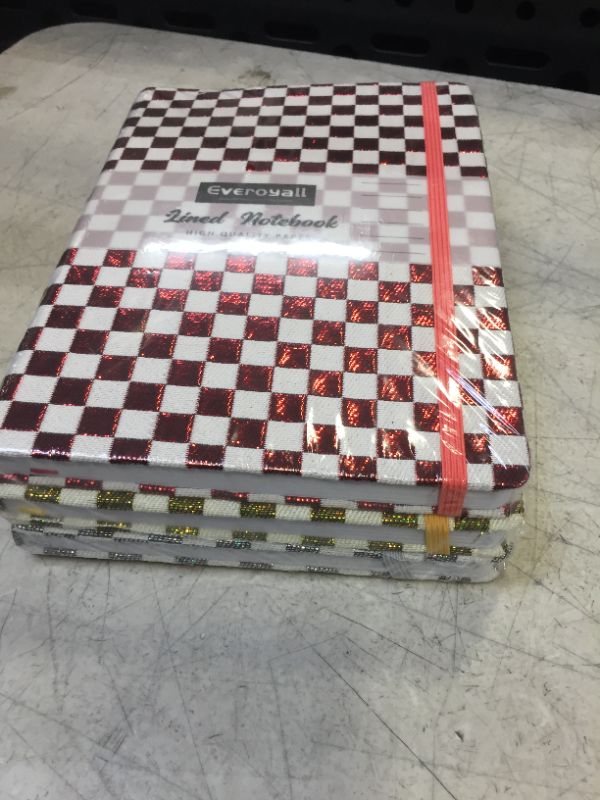 Photo 2 of Everoyall Lined Checkered Pattern Journal Notebooks, 3 Pack (Red, Silver, Yellow), 160 Pages, Medium 5.7 inches x 8 inches - 100 GSM Thick Paper
