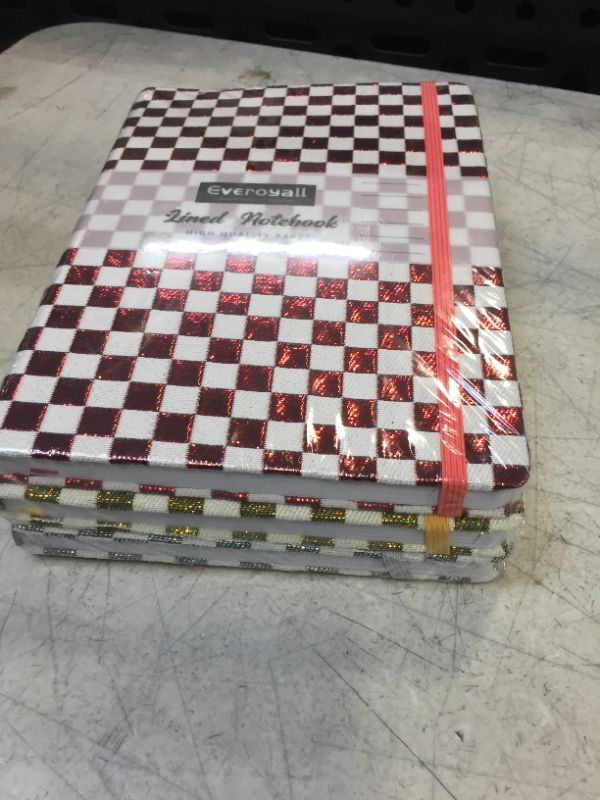 Photo 1 of Everoyall Lined Checkered Pattern Journal Notebooks, 3 Pack (Red, Silver, Yellow), 160 Pages, Medium 5.7 inches x 8 inches - 100 GSM Thick Paper