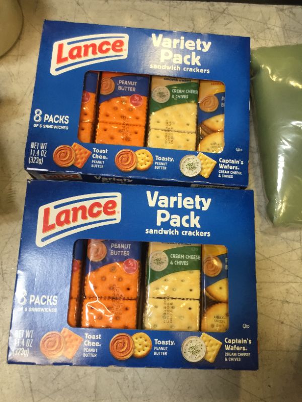 Photo 2 of 2 PACK--Lance Sandwich Crackers, Variety Pack, 3 Flavors, 8 Individually Wrapped Packs, 6 Sandwiches Each- BEST BY- 08/2023
