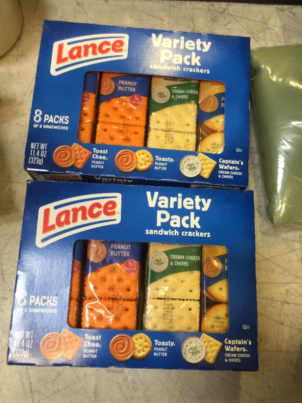 Photo 1 of 2 PACK--Lance Sandwich Crackers, Variety Pack, 3 Flavors, 8 Individually Wrapped Packs, 6 Sandwiches Each- BEST BY- 08/2023
