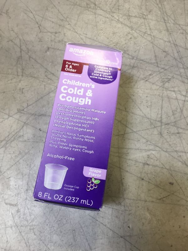 Photo 1 of 8-Oz Amazon Basic Care Children's Cold and Cough Syrup (Grape Flavor)- BEST BY- 11/2023