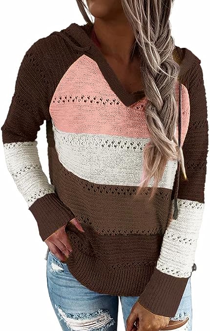 Photo 1 of BLENCOT Women's Lightweight Color Block Hooded Sweaters Drawstring Hoodies Pullover Sweatshirts- SIZE 2XL 
