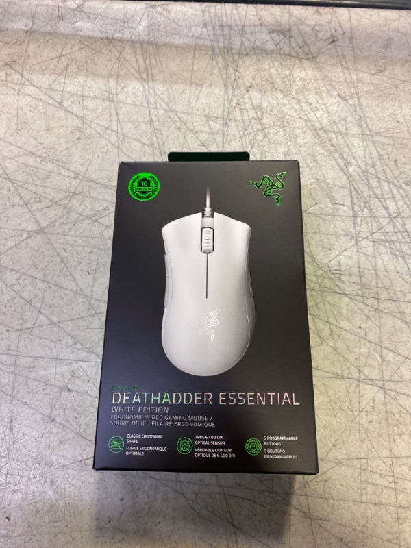 Photo 4 of Razer DeathAdder Essential Gaming Mouse: 6400 DPI Optical Sensor - Mercury White + Razer Mouse Grip Tape - Anti-Slip Grip Tape - Self-Adhesive Design (factory sealed)