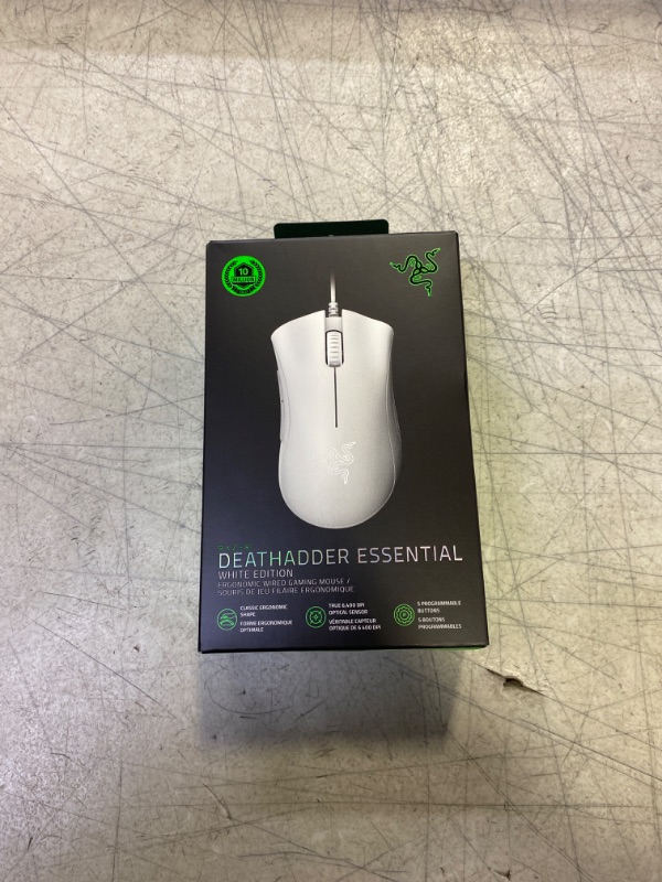 Photo 5 of Razer DeathAdder Essential Gaming Mouse: 6400 DPI Optical Sensor - Mercury White + Razer Mouse Grip Tape - Anti-Slip Grip Tape - Self-Adhesive Design (factory sealed)