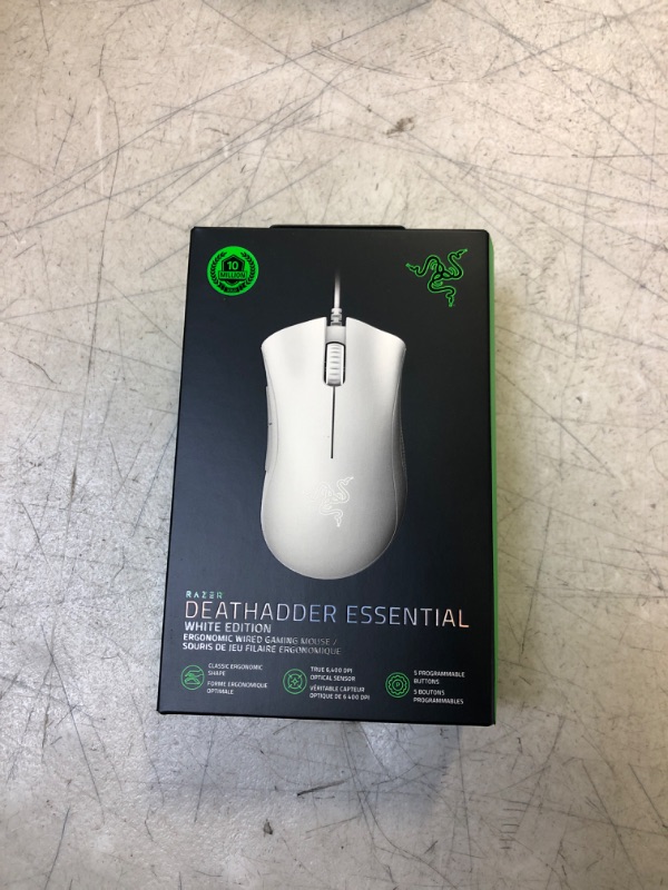 Photo 2 of Razer DeathAdder Essential Gaming Mouse: 6400 DPI Optical Sensor - Mercury White + Razer Mouse Grip Tape - Anti-Slip Grip Tape - Self-Adhesive Design (FACTORY SEALED)