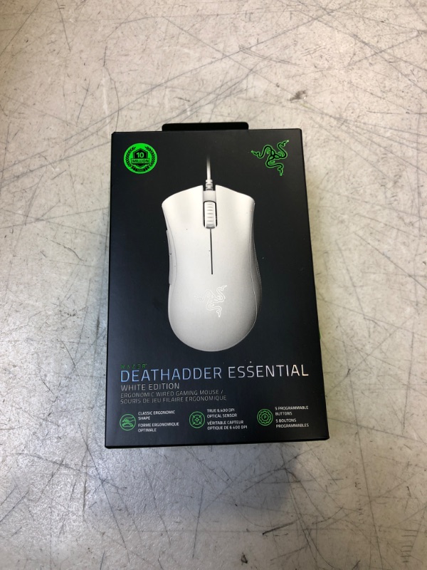 Photo 2 of Razer DeathAdder Essential Gaming Mouse: 6400 DPI Optical Sensor - Mercury White + Razer Mouse Grip Tape - Anti-Slip Grip Tape - Self-Adhesive Design (FACTORY SEALED)